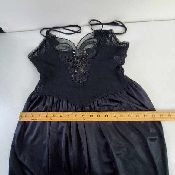 Vintage Cinema Etoile Beaded Slip Dress Size M Black Mesh Lace Sequin Retro Glam - Picture 11 of 16
